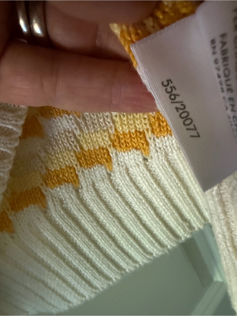 White + Warren Yellow & Cream Textured Crewneck Sweater women’s small - Picture 4 of 5